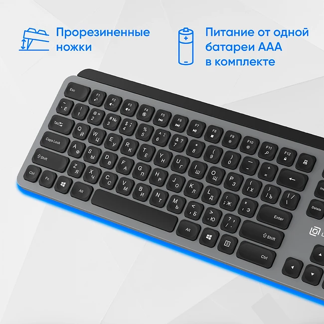 Клавиатура Oklick K859W серый/черный (2002136)