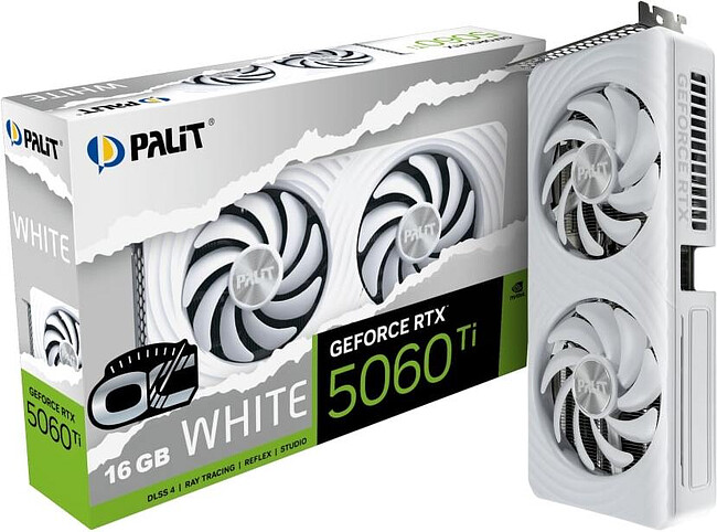 Видеокарта Palit GeForce RTX 5060 Ti OC 16GB GDDR7 белый (NE7506TU19T1-GB2061M)