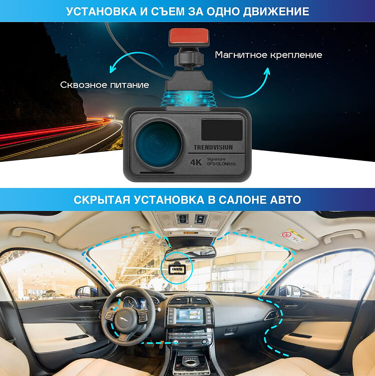 Автомобильный видеорегистратор TrendVision Hybrid Signature Real 4K черный