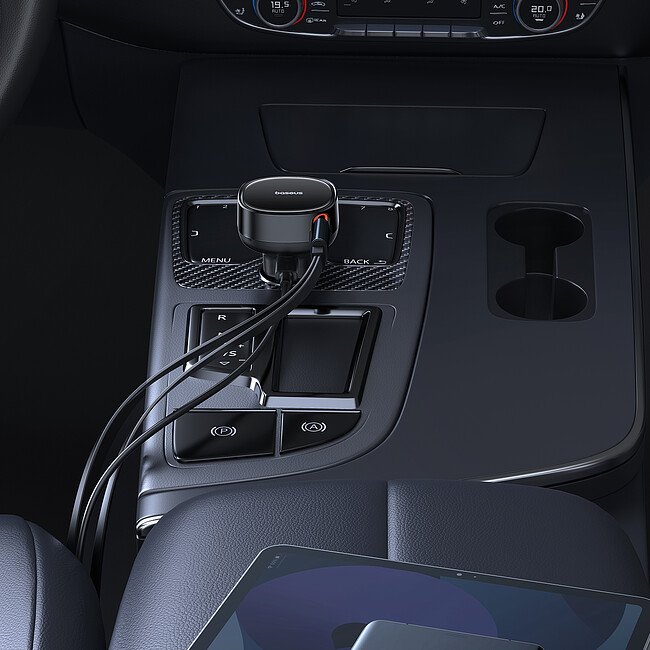 Автомобильное зарядное Baseus Enjoyment Pro C+Retractable C Cable 60W Cluster Black (C00057802111-00)