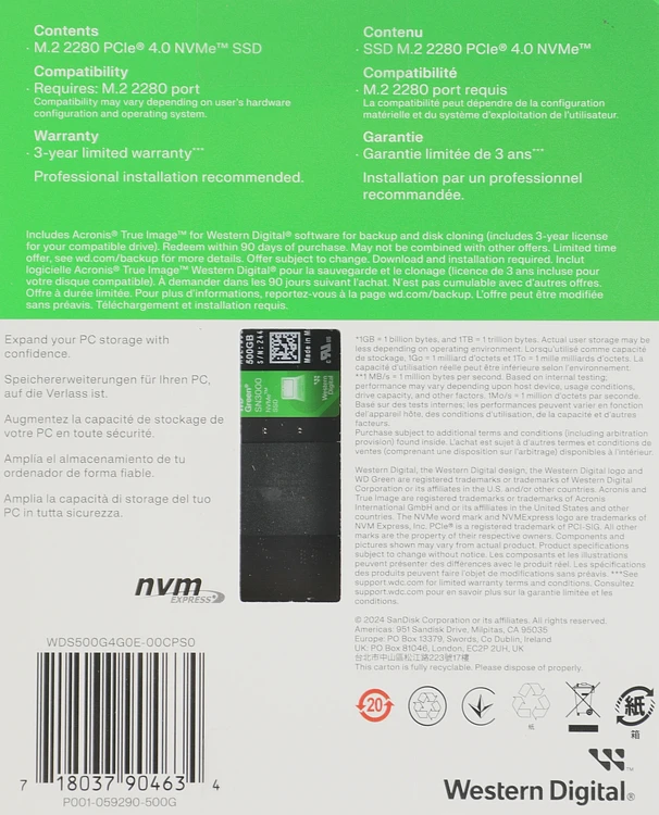 SSD диск WD Green SN3000 500GB (WDS500G4G0E)