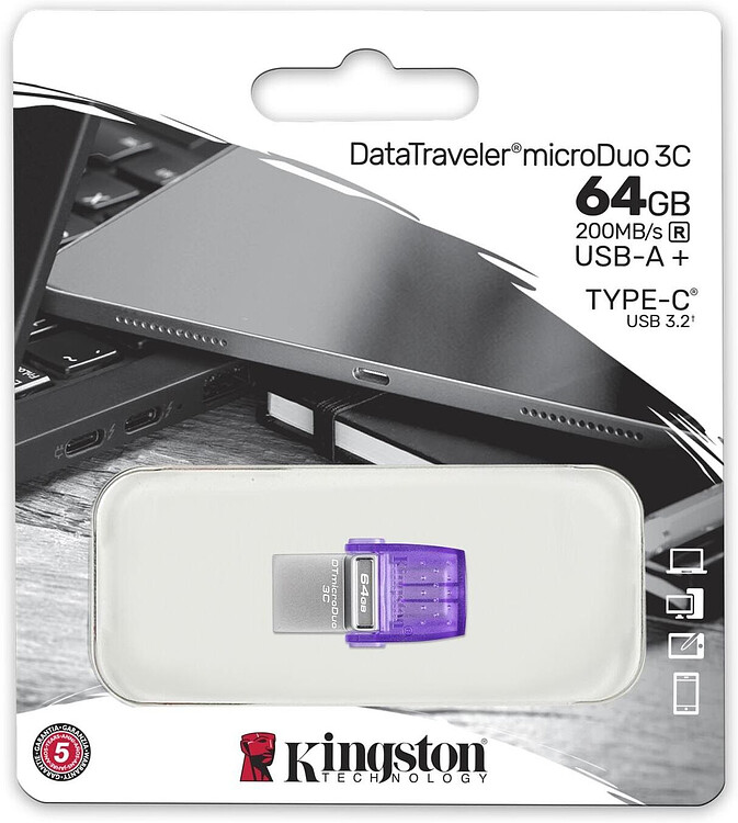USB Flash-накопитель Kingston DataTraveler microDuo 3C G3 64GB (DTDUO3CG3/64GB)