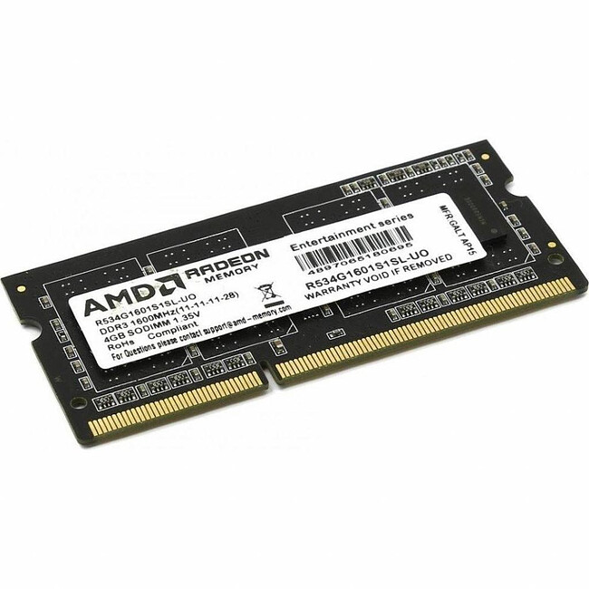 Оперативная память AMD 4GB DDR3 SO-DIMM PC3-12800 (R534G1601S1SL-U)