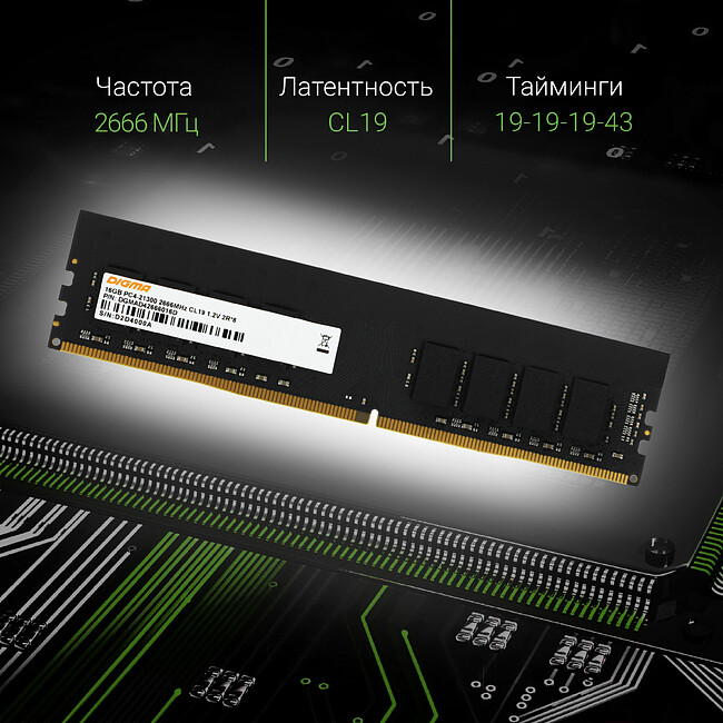 Оперативная память Digma DDR4 16Gb 2666MHz (DGMAD42666016D)