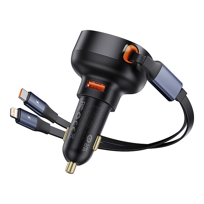 Автомобильное зарядное Baseus Enjoyment Pro U+Retractable C 60W Cluster Black (C00057802111-02)