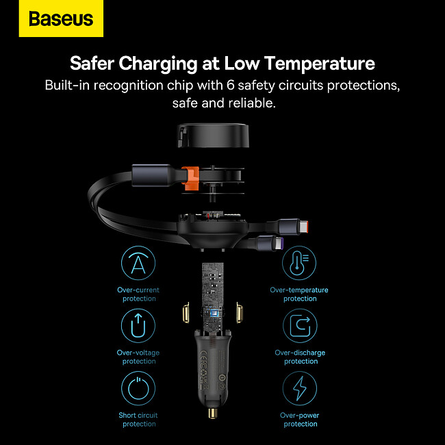 Автомобильное зарядное Baseus Enjoyment Retractable 2-in-1+C 33W Black (C00035500111-00)