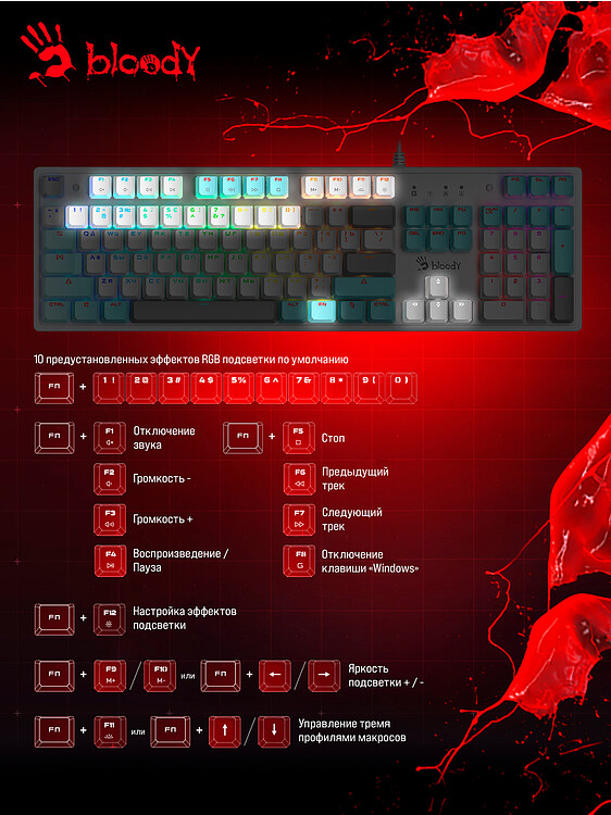 Клавиатура A4Tech Bloody S510R Icy White/blms Red