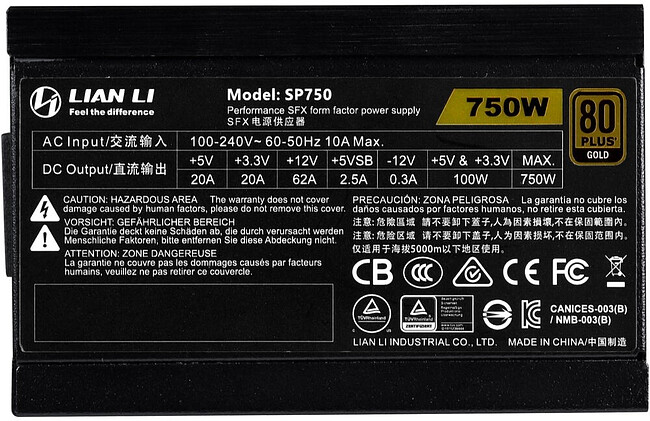 Блок питания Lian Li SP750 750W черный (G89.SP750B.00EU)