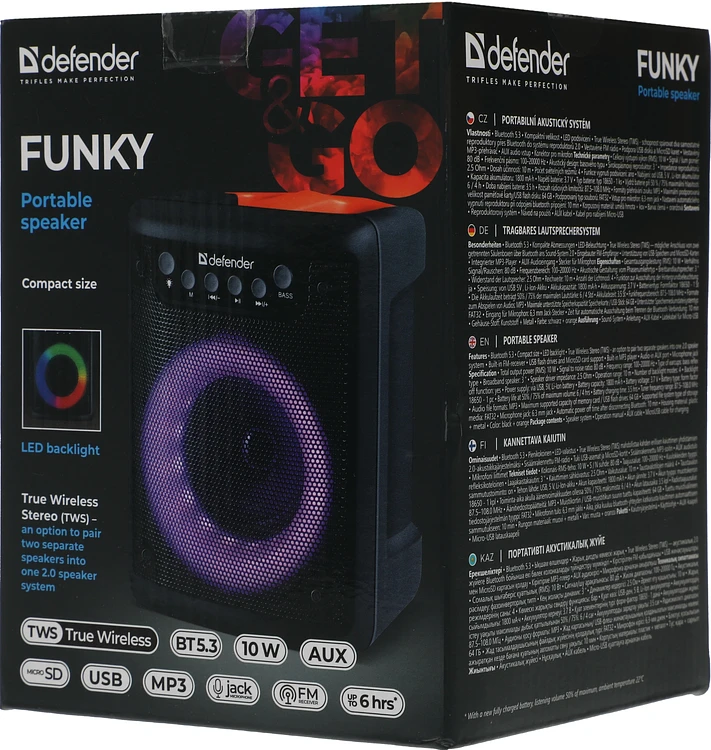 Колонка для вечеринок Defender Funky черный/оранжевый (65053)