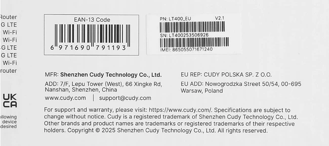 Роутер беспроводной Cudy N300 черный (LT400)