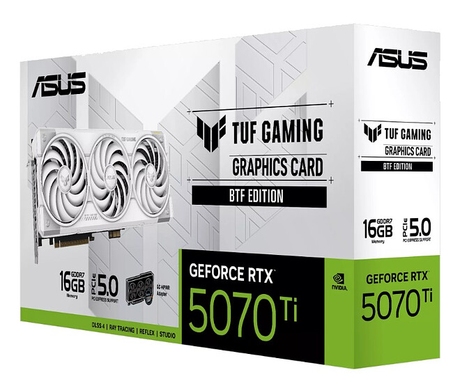 Видеокарта ASUS TUF Gaming GeForce RTX 5070 Ti 16GB GDDR7 BTF White OC TUF-RTX5070TI-O16G-BTF-WHITE (90YV0N60-M0NA00)