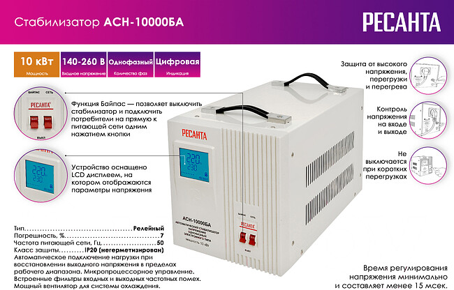 Стабилизатор напряжения Ресанта АСН-10000БА (63/6/40)