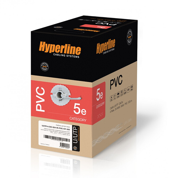 Кабель витая пара Hyperline UUTP4-C5E-S24-IN-LSZH-BK-305 черный