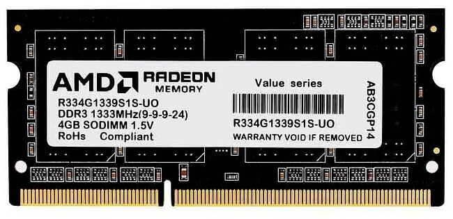 Оперативная память AMD Radeon R3 Value Series 4GB DDR3 Black (R334G1339S1S-UO)