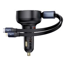 Автомобильное зарядное Baseus Enjoyment Pro C+Retractable C Cable 60W Cluster Black (C00057802111-00)