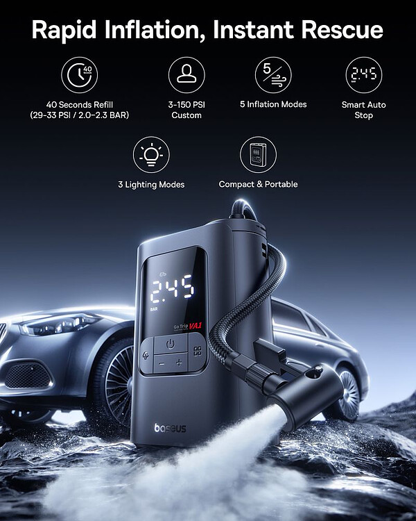 Автомобильный компрессор Baseus GoTrip VA1 C0119601 Cosmic Black (C01196)