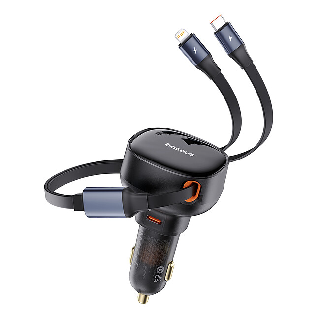 Автомобильное зарядное Baseus Enjoyment Pro C+Retractable C Cable 60W Cluster Black (C00057802111-00)