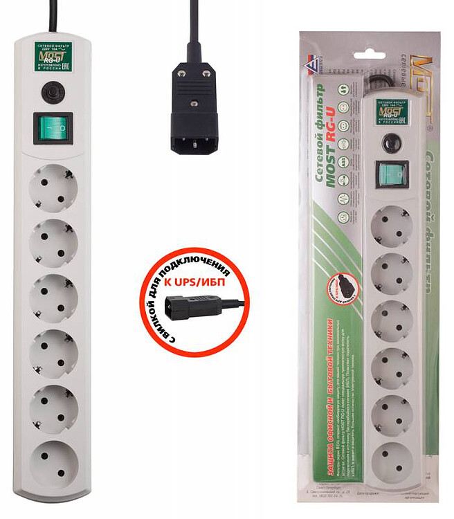 Сетевой фильтр Most RG-U 1,5м 6 розеток белый