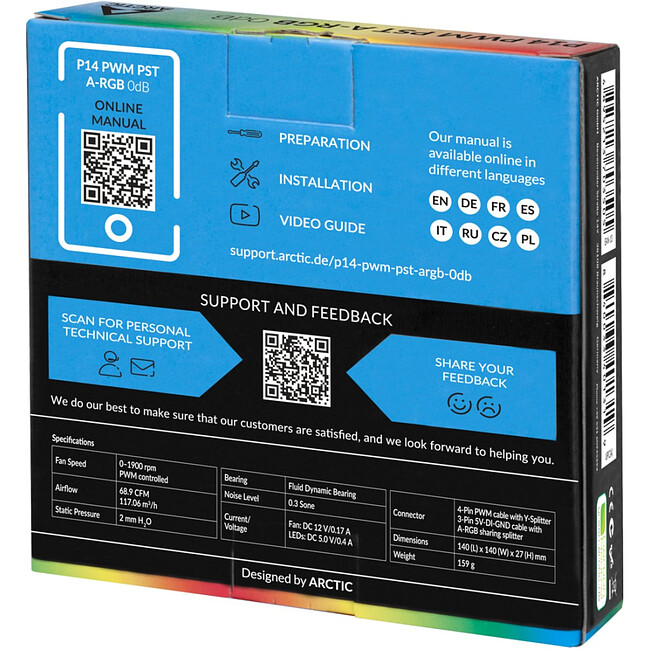 Кулер для корпуса Arctic P14 PWM PST A-RGB 0dB (ACFAN00239A)