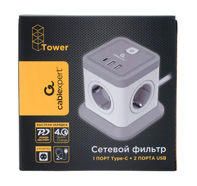 Сетевой фильтр Cablexpert TWR-4-CU2-W-2