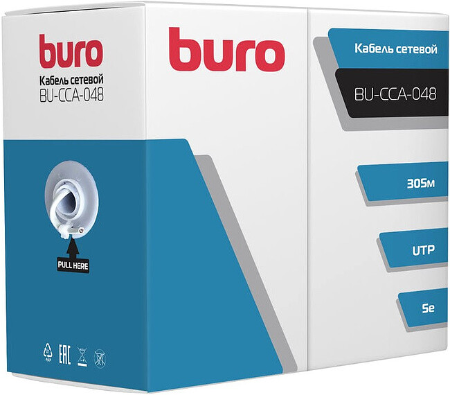 Кабель витая пара UTP, категория 5e, 4 пары, 305 метров Buro BU-CCA-048