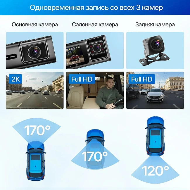 Автомобильный видеорегистратор TrendVision Phantom 3CH GPS черный