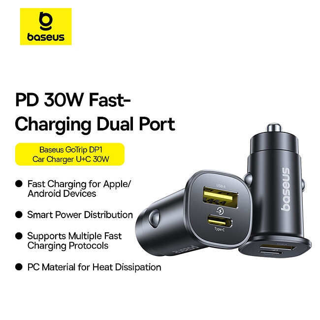 Автомобильное зарядное Baseus BS-C15C1 GoTrip DP1 Car Charger C+U 30W Cosmic Black (C00072300123-00)