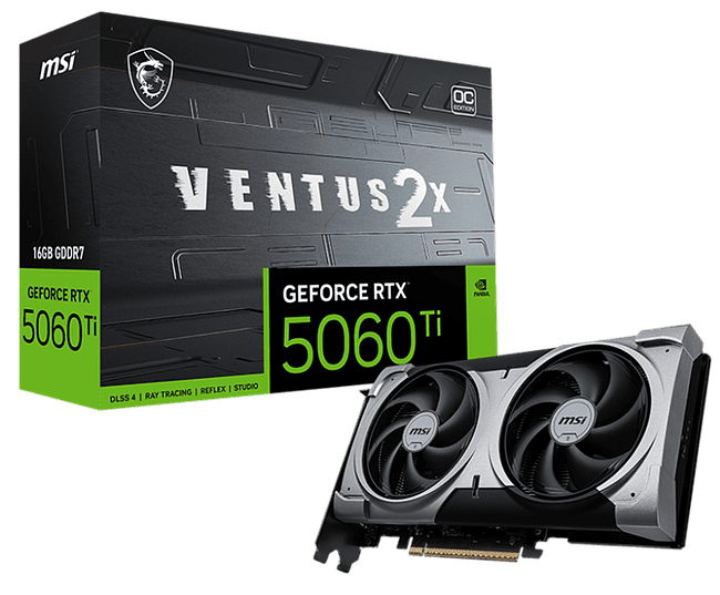 Видеокарта MSI GeForce RTX 5060 Ti Ventus 2X OC Plus 16GB GDDR7 (602-V535-16S)