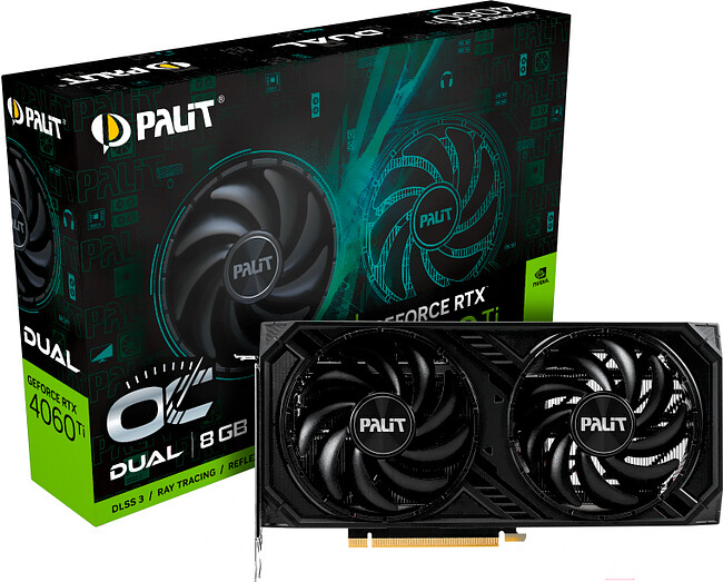 Видеокарта Palit GeForce RTX 4060 Ti Dual OC 8GB GDDR6 RTL (NE6406TT19P1-1060D)