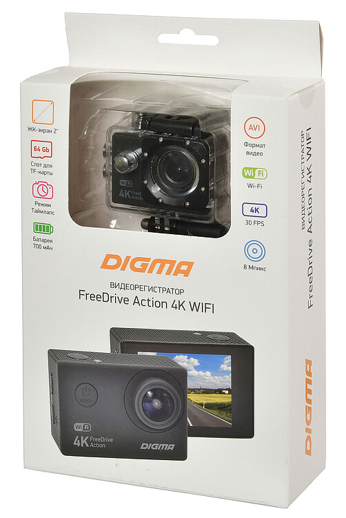 Автомобильный видеорегистратор Digma FreeDrive Action 4K WiFi черный