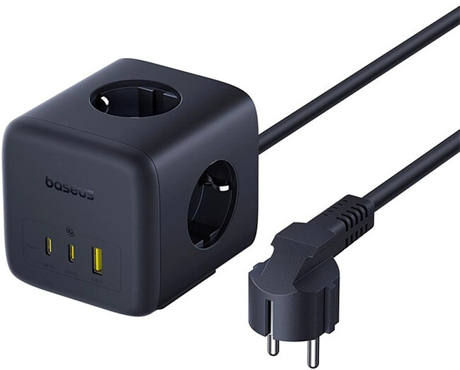 Удлинитель Baseus 00082100123-00 EnerFill FA11 Cube Power Strip 3AC+1U+1C 67W 1.5m EU Cosmic Black (EFMF67-EU)