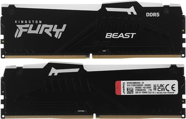 Оперативная память Kingston Fury Beast Black RGB 2x32GB DDR5 DIMM PC5-41600 (KF552C40BB2AK2-64)