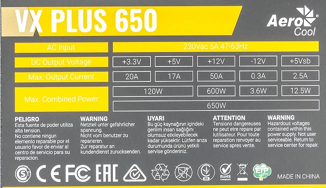 Блок питания Aerocool VX-650 PLUS