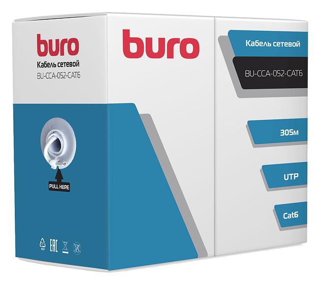 Кабель витая пара UTP, категория 6, 4 пары, 305 метров Buro BU-CCA-052-CAT6
