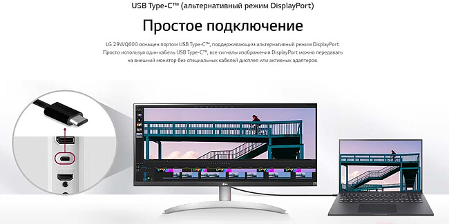 Монитор LG UltraWide 29WQ600-W серебристый