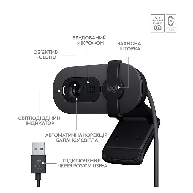 Веб-камера Logitech Brio 100 Full HD Grapfhite (960-001585)
