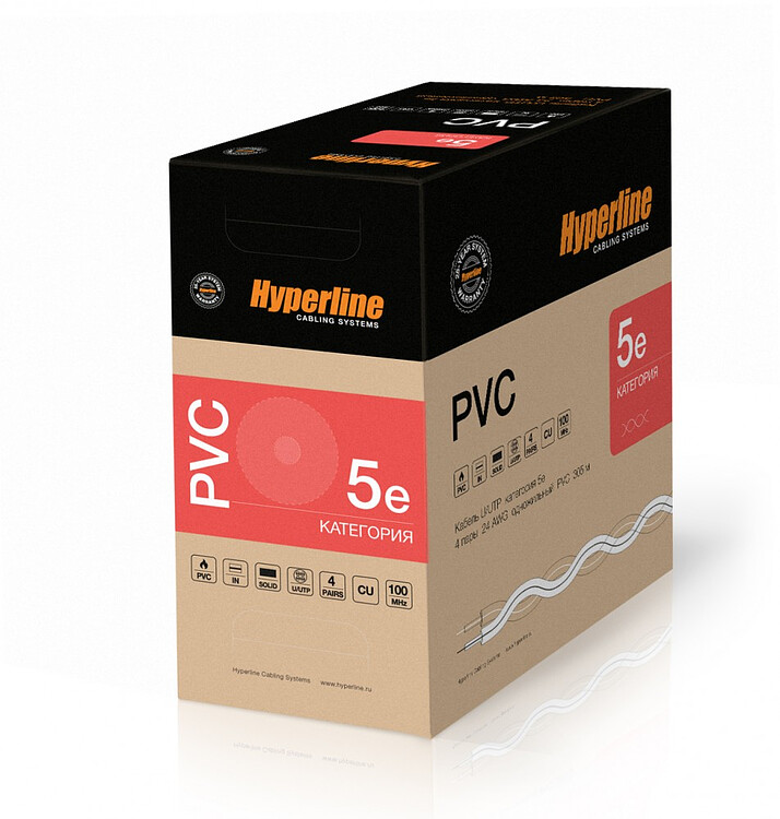 Кабель витая пара Hyperline UUTP4-C5E-S24-IN-PVC-GY-305