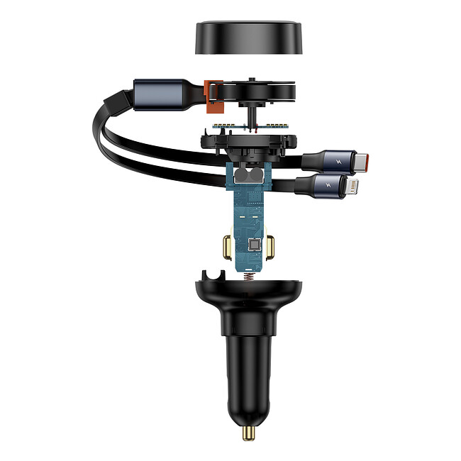 Автомобильное зарядное Baseus Enjoyment Pro U+Retractable C 60W Cluster Black (C00057802111-02)