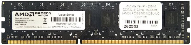 Оперативная память AMD 8GB DDR3 PC3-12800 (R538G1601U2S-UO)