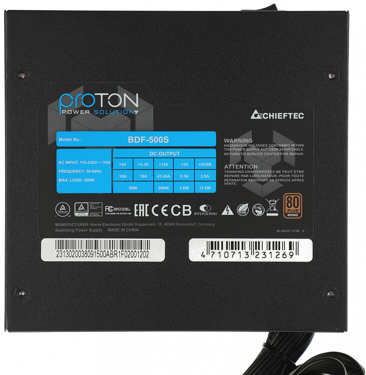 Блок питания Chieftec ATX 500W Proton BDF-500S (BDF-500S-BULK)