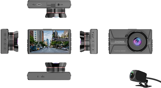 Автомобильный видеорегистратор Digma FreeDrive 300DW черный (FD300DW)