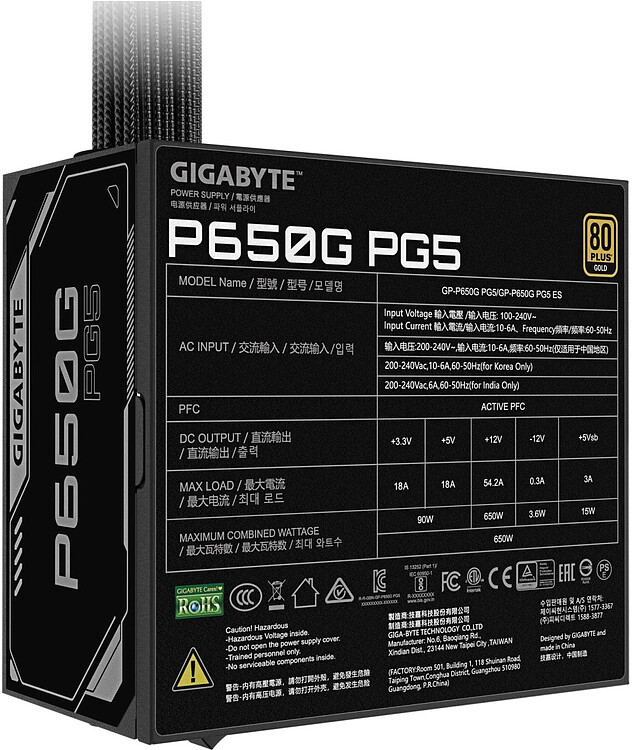Блок питания GigaByte GP-P650G PG5 650W