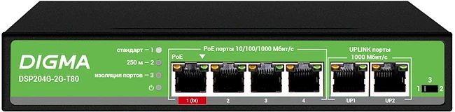 Коммутатор Digma DSP204G-2G-T80