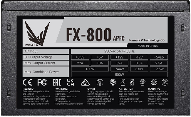 Блок питания Formula V Line ATX FX-800 APFC 120mm 800W
