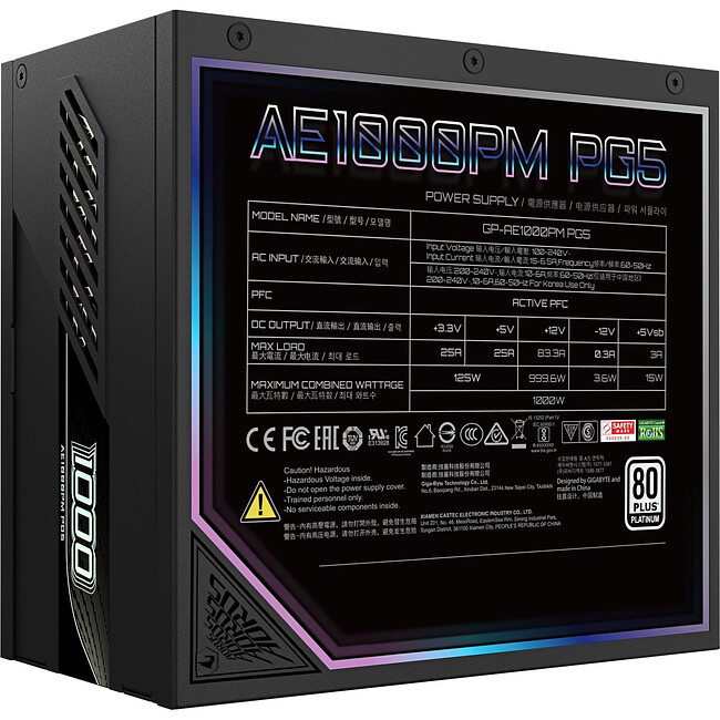 Блок питания Gigabyte ATX 1000W (GP-AE1000PM PG5)