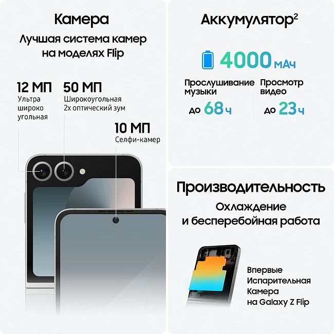 Смартфон Samsung Galaxy Z Flip 6 5G SM-F741B 12/256Gb серый (SM-F741BZSGCAU)