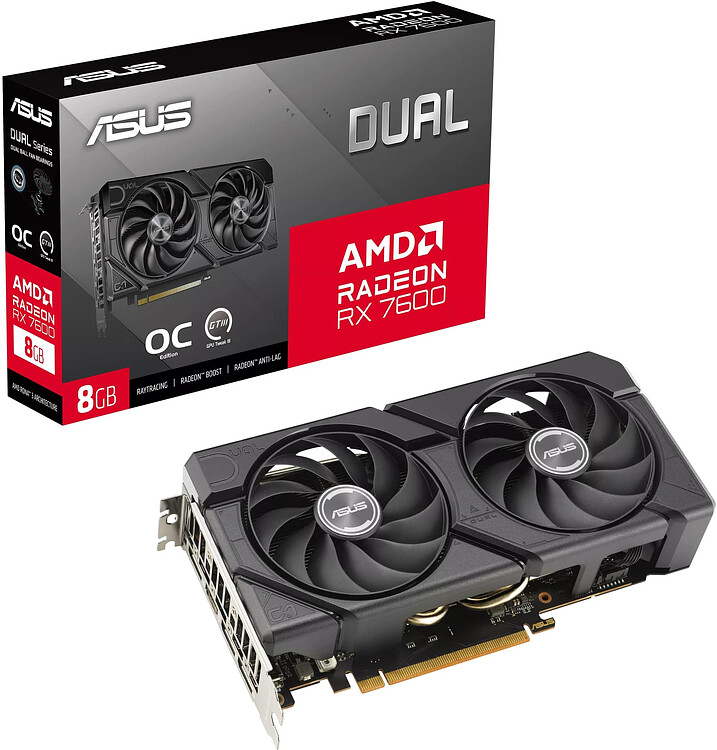 Видеокарта ASUS Dual Radeon RX 7600 EVO OC Edition 8GB GDDR6 DUAL-RX7600-O8G-EVO (90YV0LD0-M0NA00)