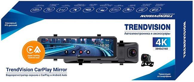 Автомобильный видеорегистратор TrendVision CarPlay Mirror черный