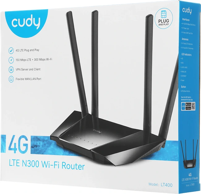 Роутер беспроводной Cudy N300 черный (LT400)