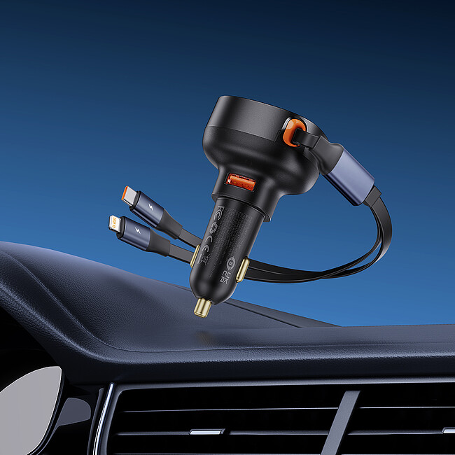 Автомобильное зарядное Baseus Enjoyment Pro U+Retractable C 60W Cluster Black (C00057802111-02)